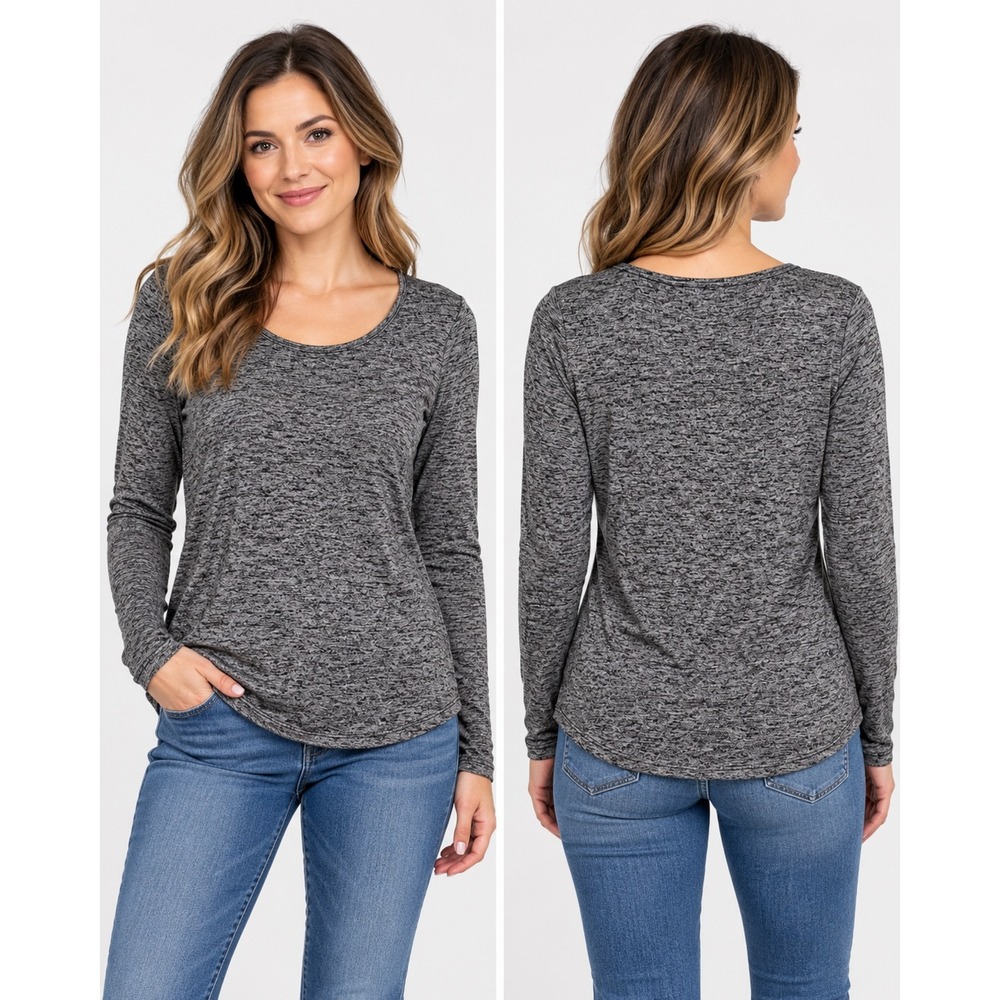 White House Black Market Space Dye Long Sleeve Scoop Neck Top Gray XS NWT